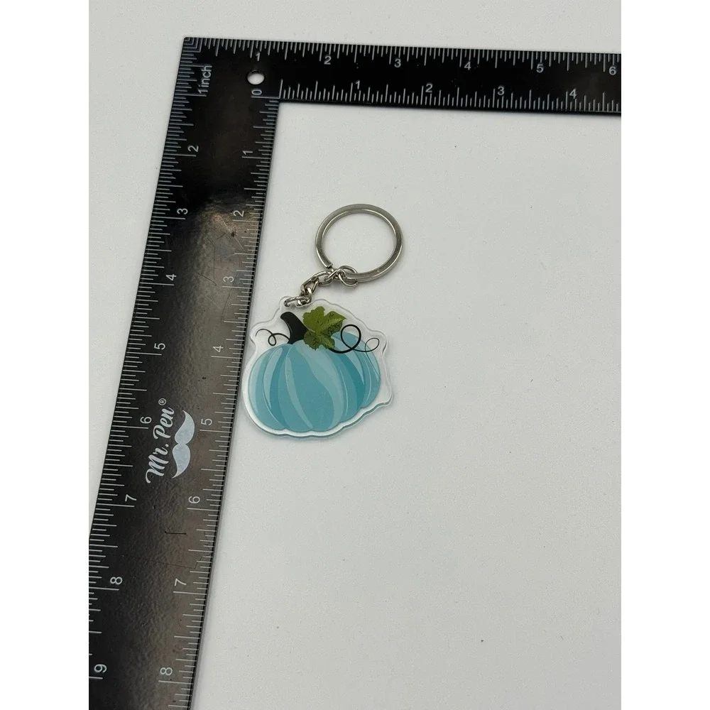 Blue Pumpkin Acrylic Keychain‎ Fall Autumn Harvest Bag Charm Silver Ring
